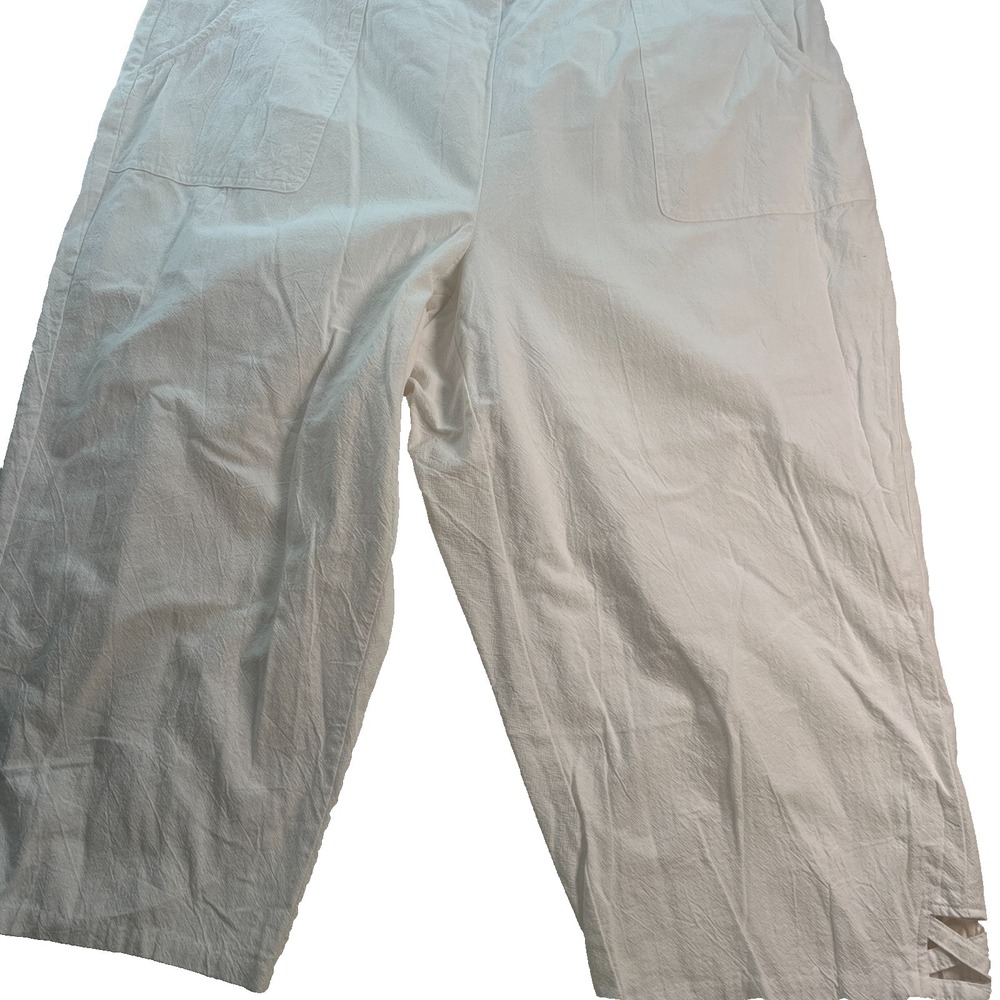 Alfred Dunner Women's Capri Pants 20W White Textured Cotton Lattice Hem W40 L20